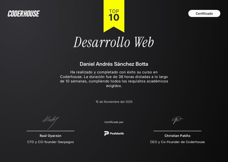 Certificado Desarrollo Web - Coder House