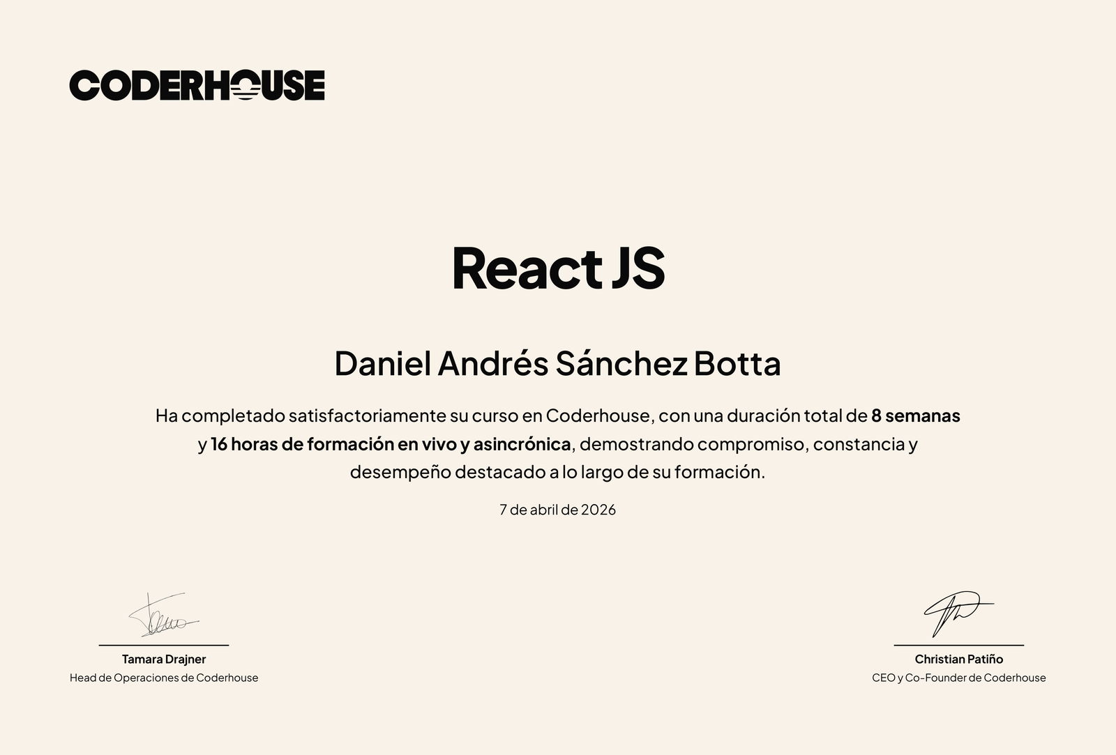 Certificado React JS - Coder House