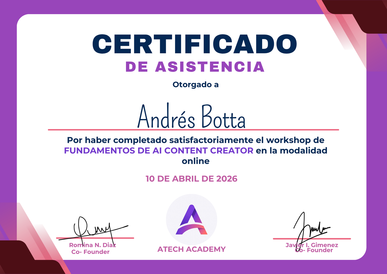 Certificado Fundamentos de AI Content Creator - Atech Academy